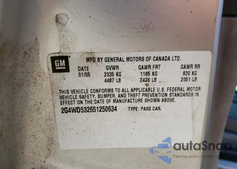 2005 Buick Lacrosse Cxl из США, поврежденный, VIN 2G4WD532651250634